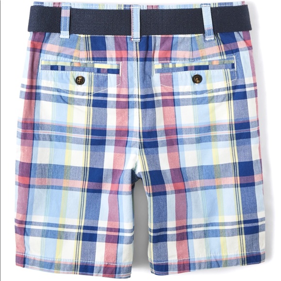 Boys Plaid Belted Chino Shorts - Country Club - Picture 3 of 5